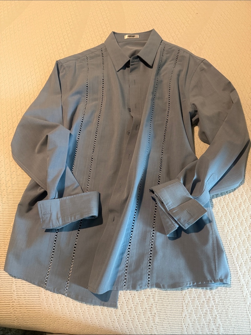 Light Blue Men's Dress Shirt with Eyelet Paneling
